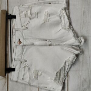 So Super High Rise Cut Off White Denim Shorts, Size 13/31W